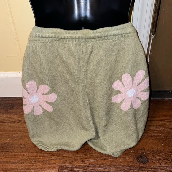 Ekouaer Green Pink Floral Knit Drawstring Waist Comfy Shorts Size L - Picture 4 of 9